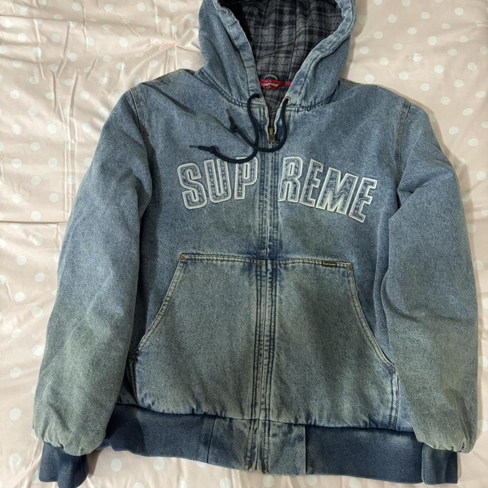 Supreme Blue Denim Zip-Up Hoodie - Picture 1 of 4